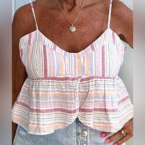 American Eagle Spaghetti Strap Crop Top Cotton Plaid Pastel Large NWOT